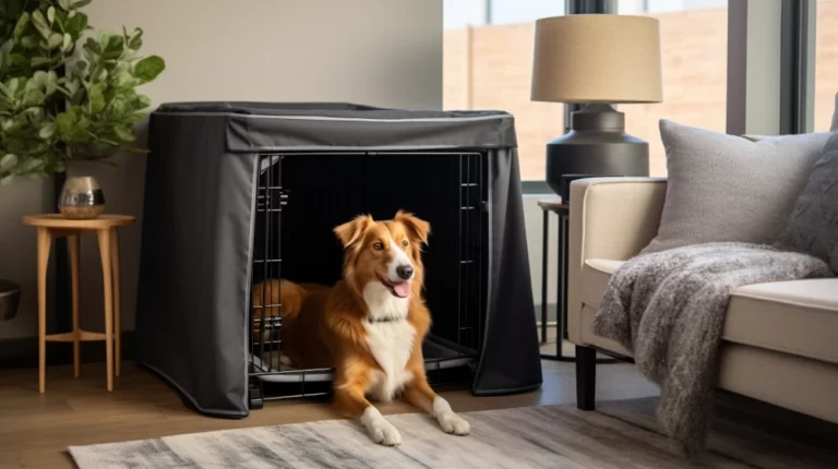 Dog crate covered by a blanket